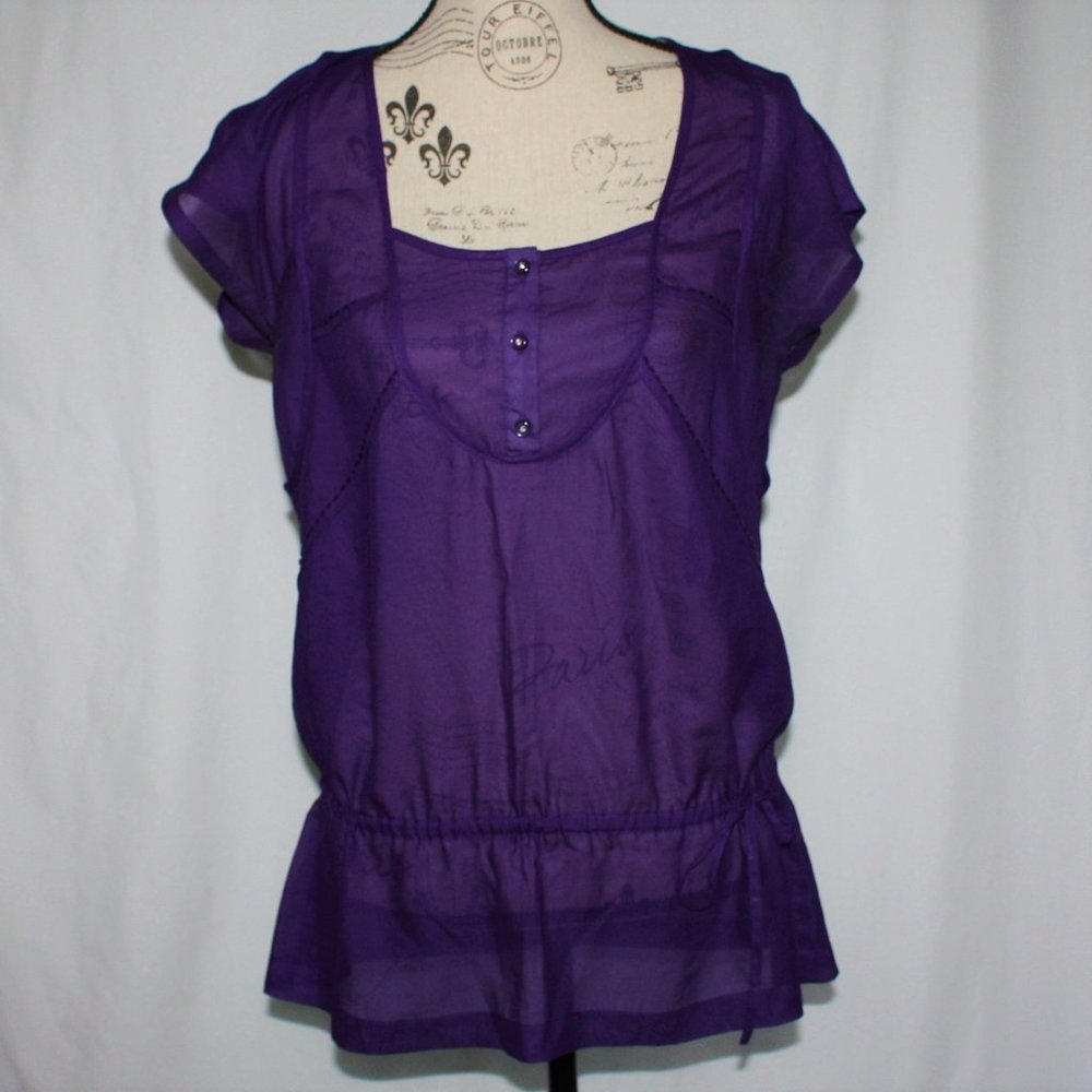 RW & Co Women's Purple Sheer Blouse Top Shirt size M